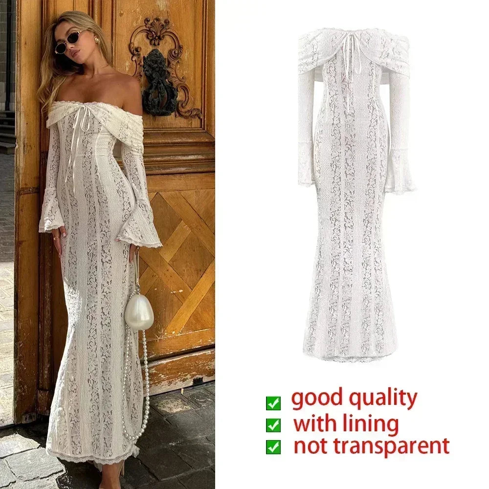 Women's Lace Off-Shoulder Long Sleeve Mini Dress