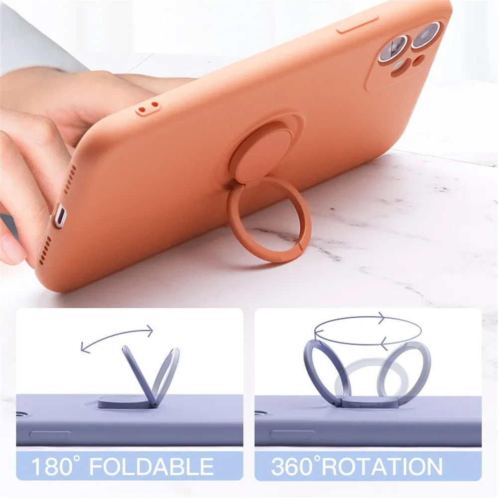 Liquid Silicone Ring Holder Phone Case – iPhone 11 to 17 Series