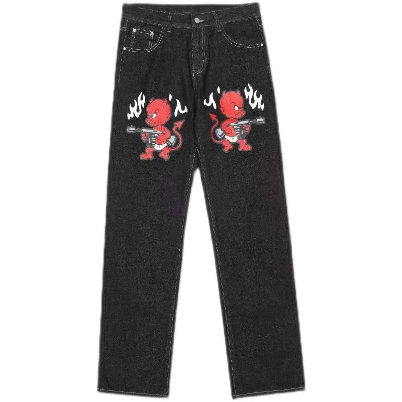 Embroidery Wide Leg Denim Jeans Y2K Harajuku Women Baggy Pants