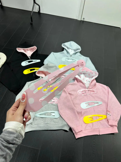 Oversized Zip-Up Hoodie Jacket for Women – Clip Detail Sweatshirt