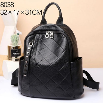 Genuine Leather Women's Backpack – Quilted Luxury Design