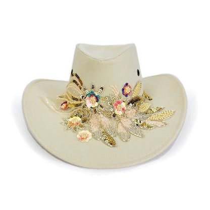 Floral Embroidery Cowgirl Hat – Women's Wide Brim Western