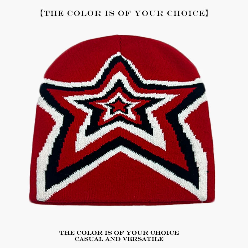 Star Knit Beanie Hat – Color Block Y2K Unisex