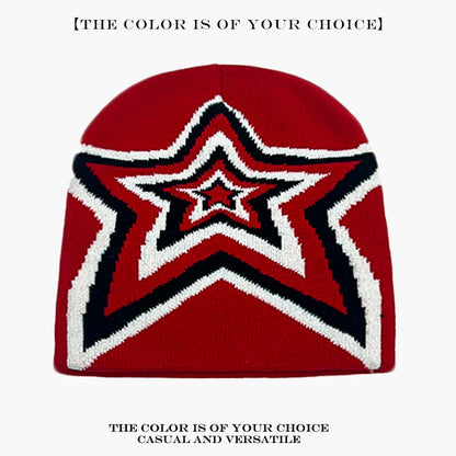 Star Knit Beanie Hat – Color Block Y2K Unisex