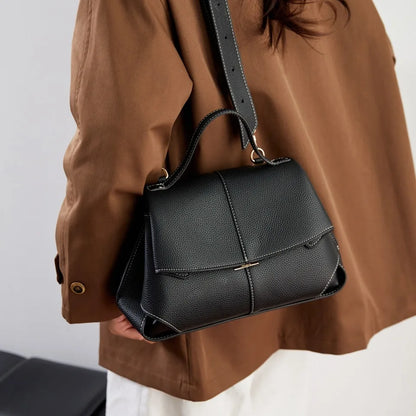 Pebbled Leather Flap Satchel Bag 2 Layers