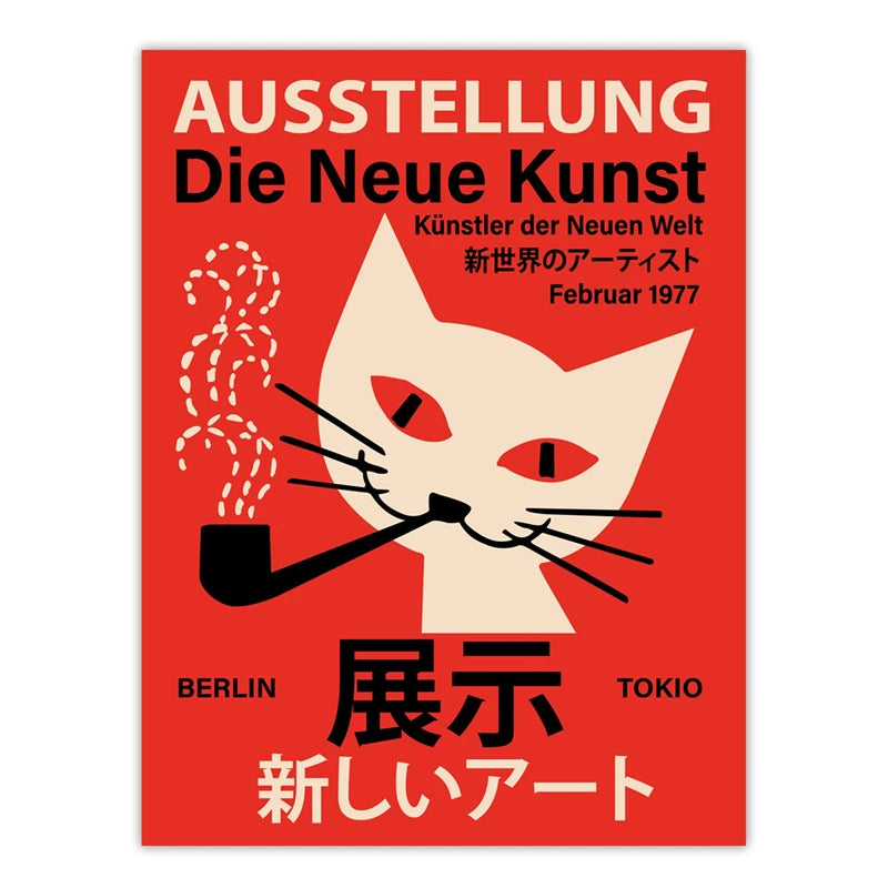 Vintage Exhibition Cat Poster – Retro Japanese Art Print