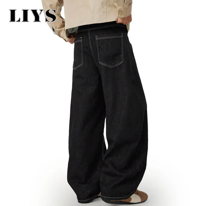 Contrast Stitch Baggy Wide Leg Black Jeans – Deconstructed Streetwear Denim