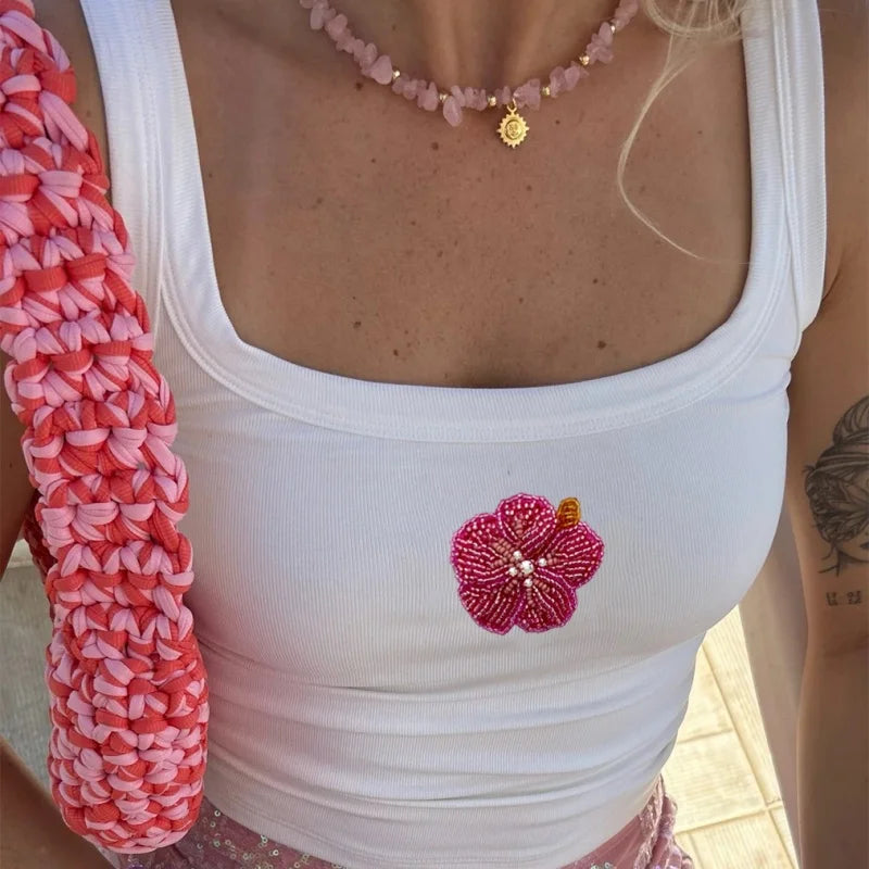 Y2K Beaded Sequin Graphic Crop Tank Top for Women