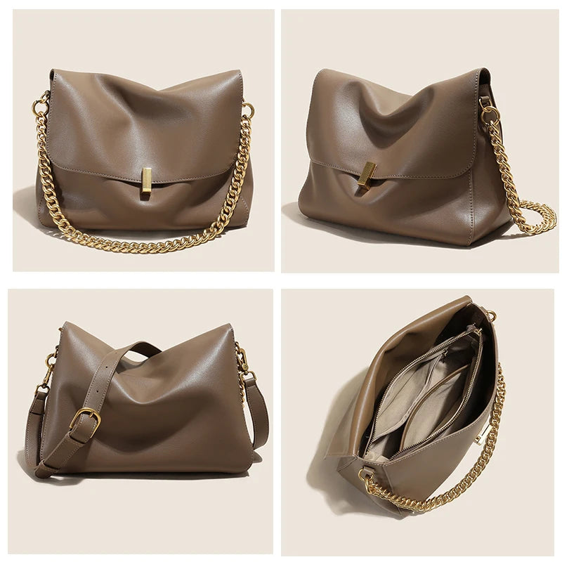 Trendy Genuine Cow Leather Shoulder Chain Bag