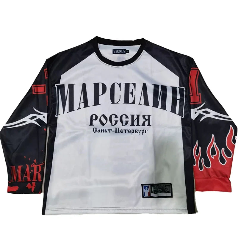 Oversized Goth Long Sleeve Baseball Jersey Shirt – Y2K Streetwear