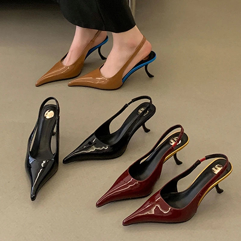 Patent Leather Pointed Toe Slingback Heels – Women's Stiletto Pumps
