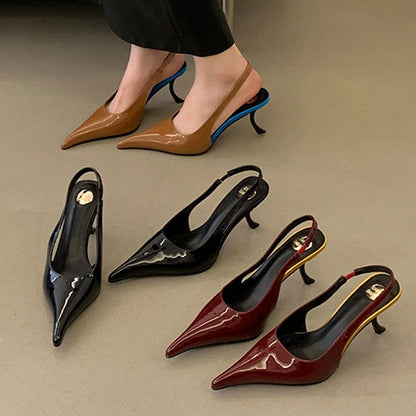 Patent Leather Pointed Toe Slingback Heels – Women's Stiletto Pumps