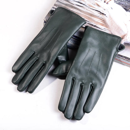 Women's Sheepskin Leather Winter Gloves with Thick Lining