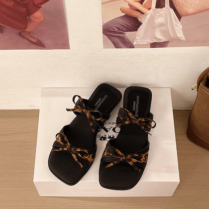 Women's Bow Mule Sandals – Square Toe Breathable Slip-On