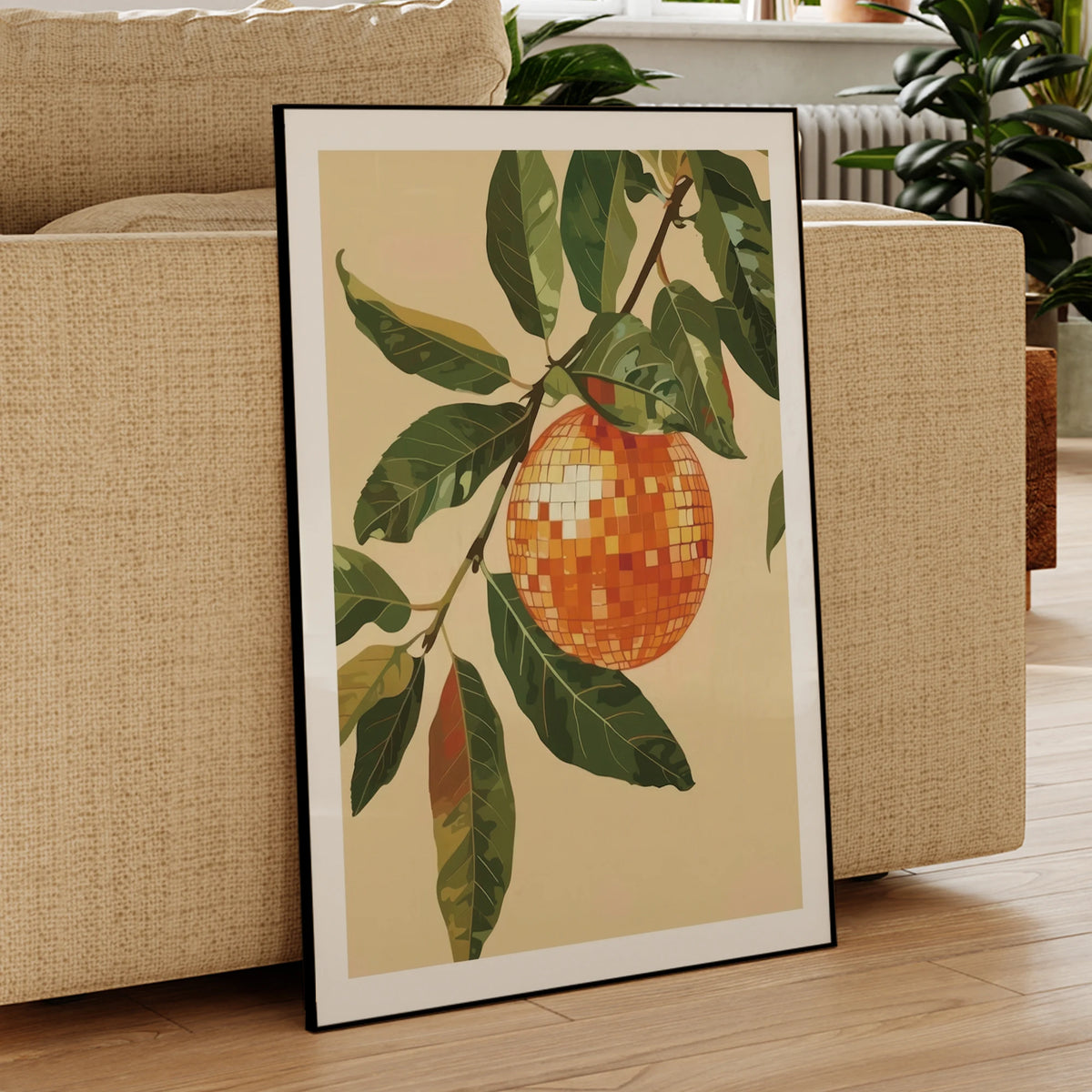 Orange Disco Ball Wall Art Print – Retro Fruit Poster