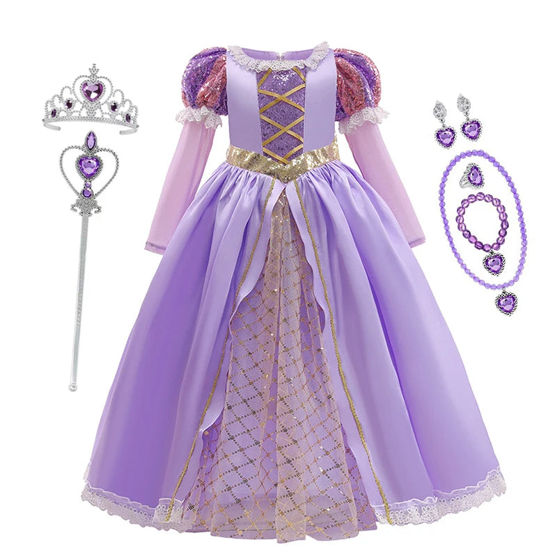Disney Rapunzel Dress Kids Tangled Disguise Carnival Girl Princess