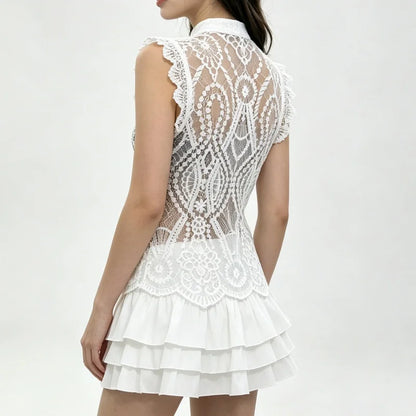 Floral Lace Tank Top Women – Mandarin Collar Frog Button Sleeveless