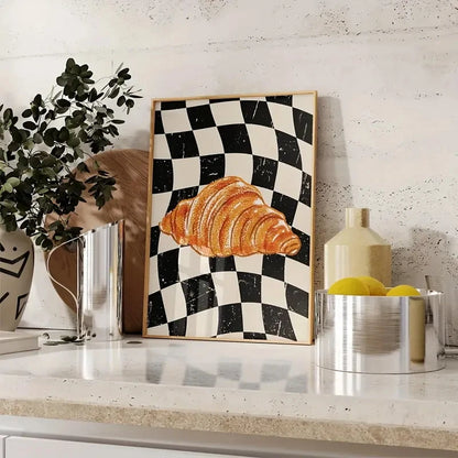 Croissant Checkerboard Canvas Wall Art Print – Kitchen Decor