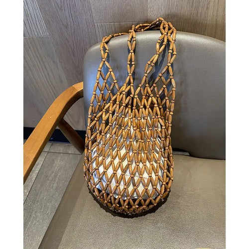 Summer Handmade Beaded Shoulder Bag Hollow-out Wooden