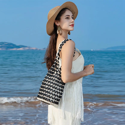 Summer Handmade Beaded Shoulder Bag Hollow-out Wooden
