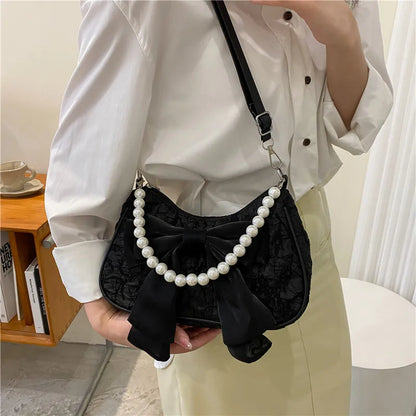 Pearl Female Bag Retro Luxury Designer Handbag Bow Crossbody Bags