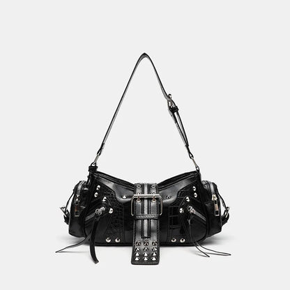 Women's Y2k Punk Vintage Shoulder Purse PU Leather Gothic Rivet Handbag