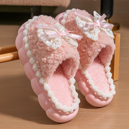 Winter Fur Slippers For Women Non Slip Plush Home Shoes