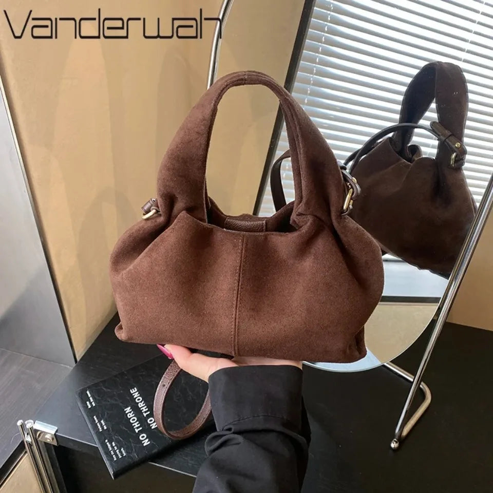Designer Frosted Mini Handbag Luxury Women's Faux Suede Top-Handle Bags