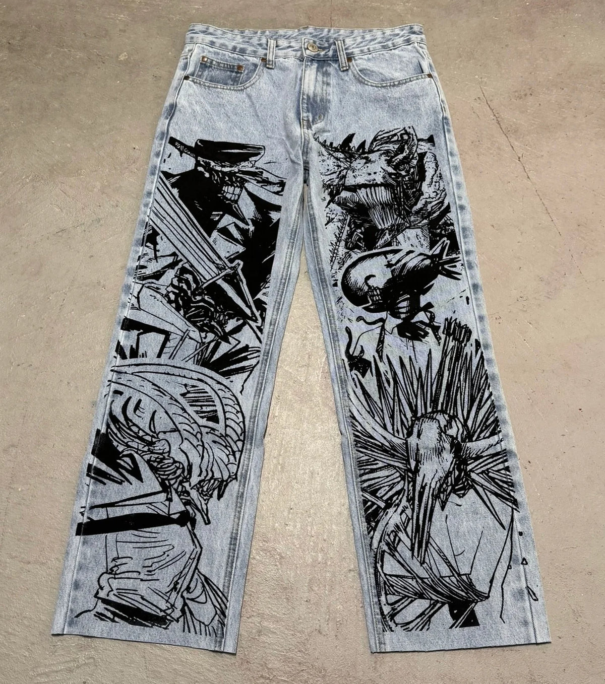 Anime Graphic Baggy Jeans – Y2K Streetwear Wide Leg Pants