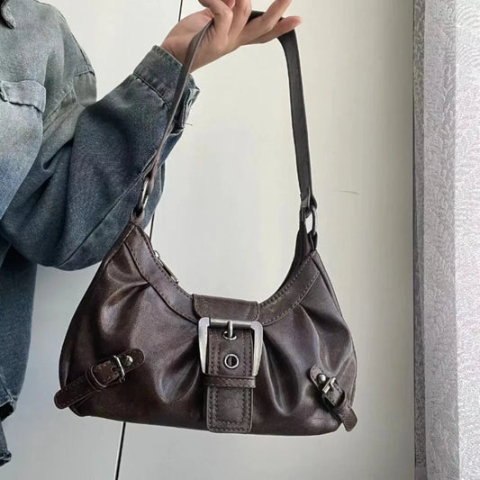 Retro Y2K Shoulder Bag for Women – Buckle Hobo Crossbody