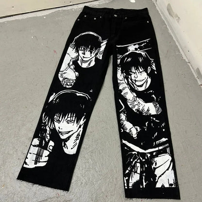 Anime Print Baggy Jeans – Y2K Wide Leg Streetwear Denim Pants