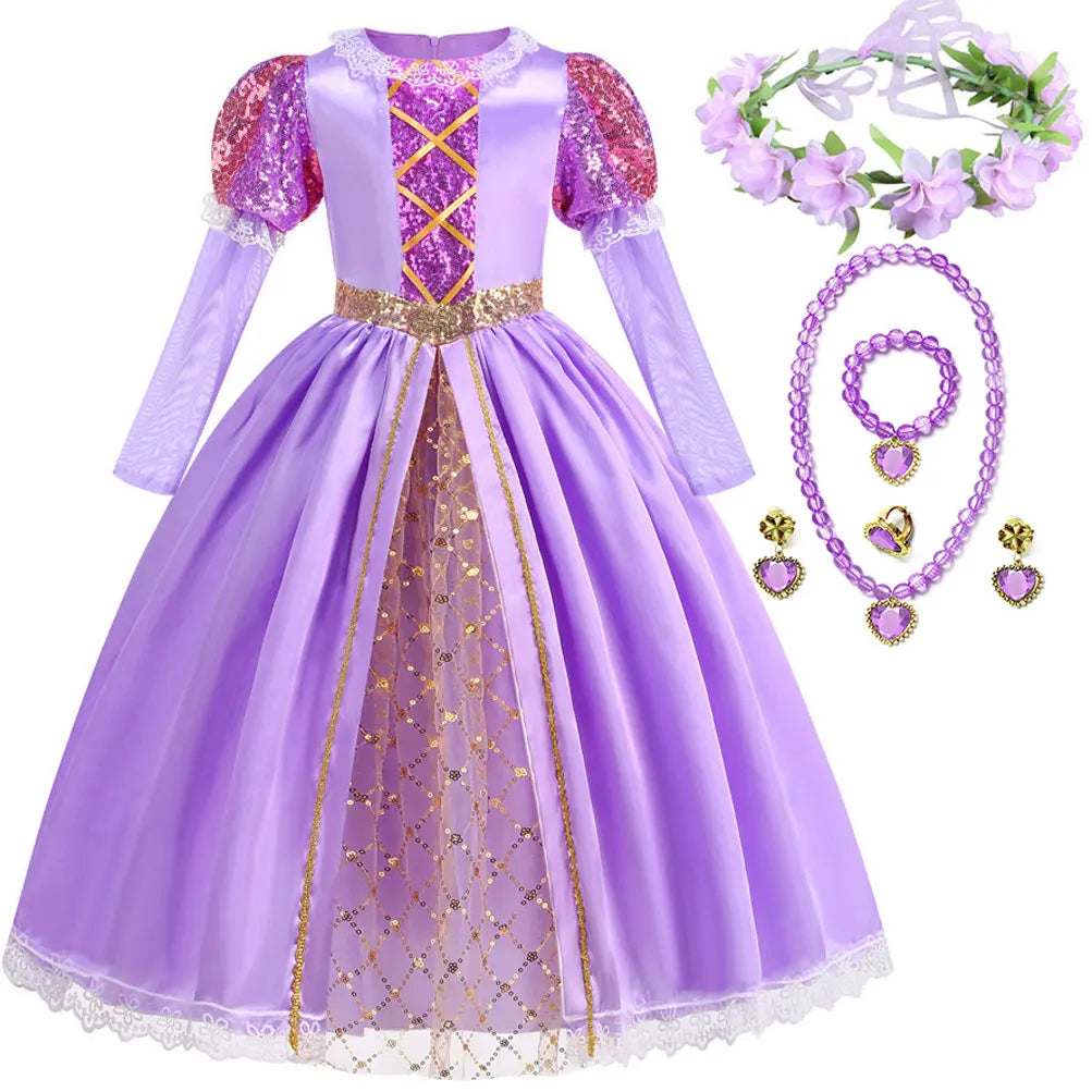 Rapunzel Purple Puffy Dress With Accessories