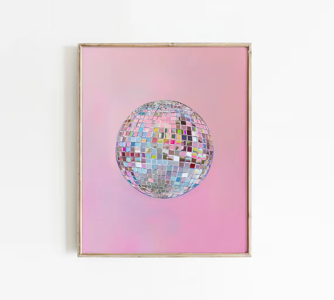 Disco Ball Wall Art Canvas Print – Pink Girly Poster