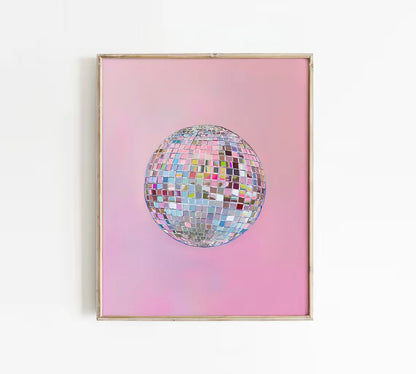 Disco Ball Wall Art Canvas Print – Pink Girly Poster