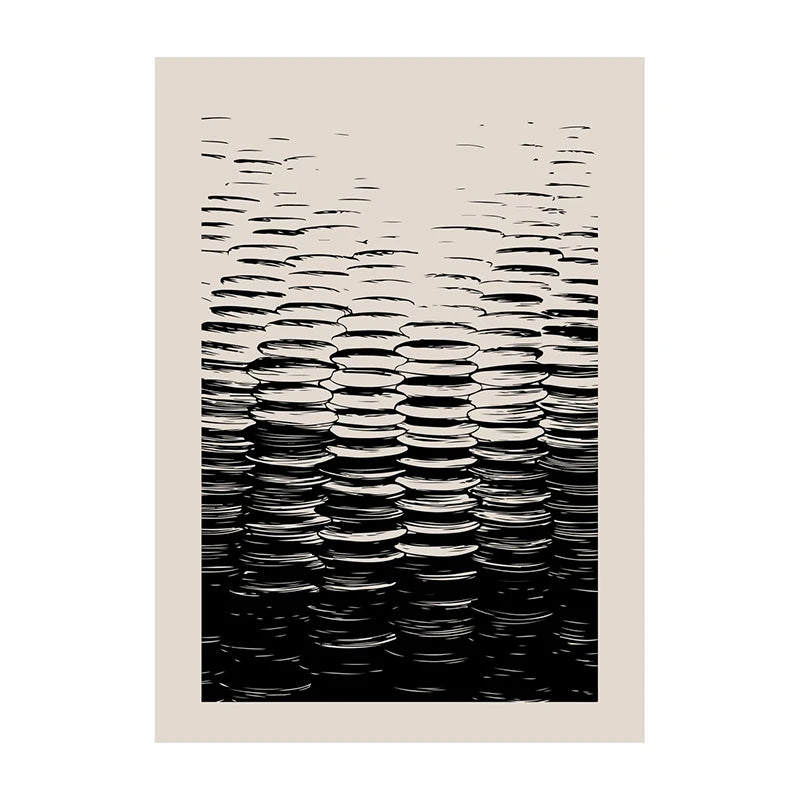 Retro Geometric Abstract Shapes Poster – Minimal Black & White Wall Art Unframed
