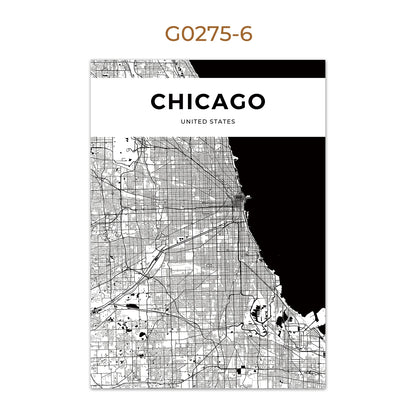 World City Map Wall Art Print – Black & White City Poster
