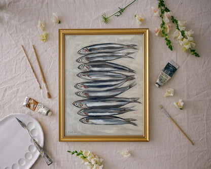 Sardines Still Life Wall Art Print – French Oil Painting Poster