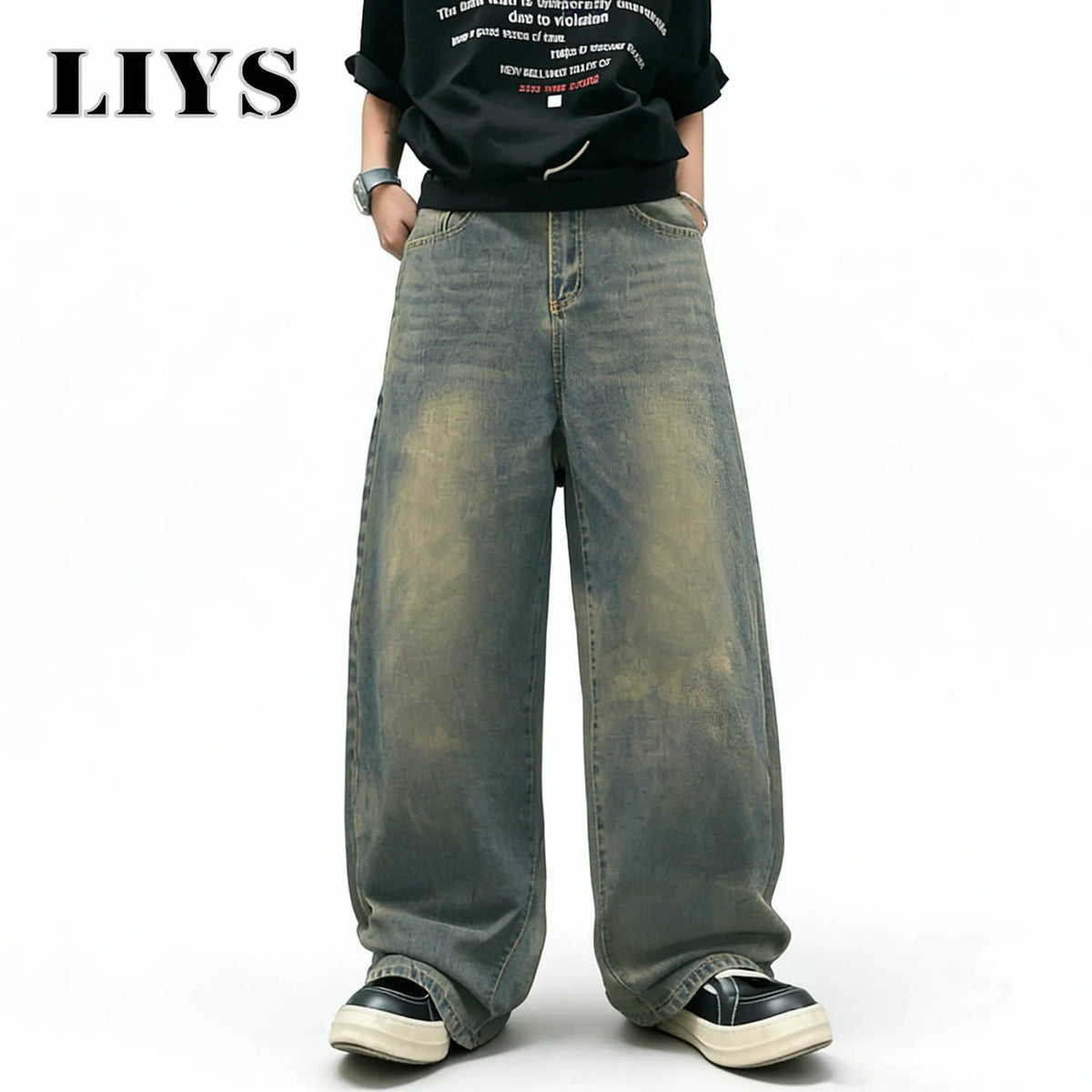 Men's Oversized Baggy Wide Leg Jeans – Light Blue Retro