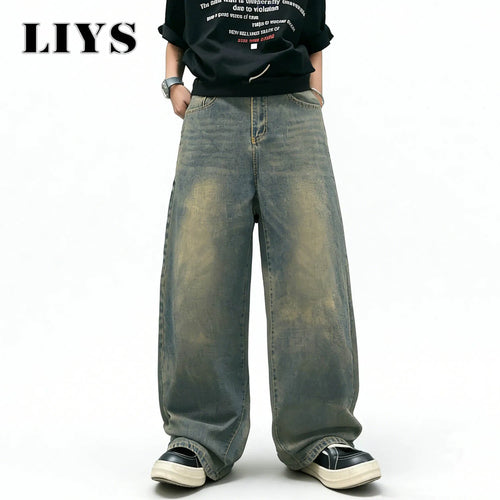 Men's Oversized Baggy Wide Leg Jeans – Light Blue Retro