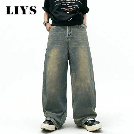 Men's Oversized Baggy Wide Leg Jeans – Light Blue Retro