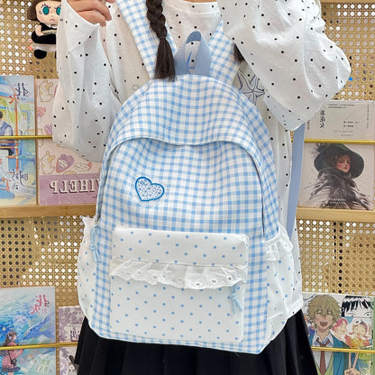 Plaid Backpack for Teen Girls – Cute Kawaii School Daypack