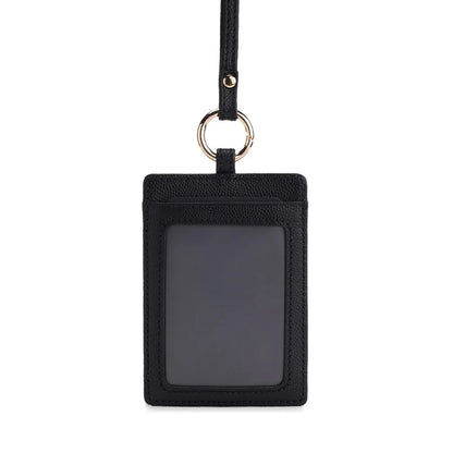 Leather ID Badge Card Holder Lanyard for Women