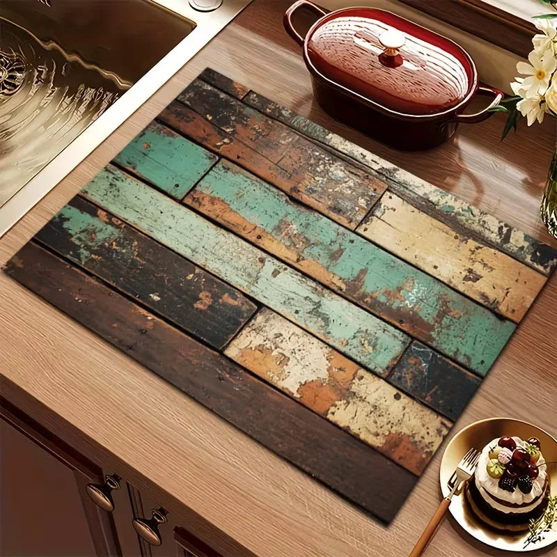 Kitchen Drying Mat – Rustic Wood Grain Non-Slip Dish Draining Pad