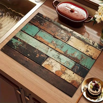 Kitchen Drying Mat – Rustic Wood Grain Non-Slip Dish Draining Pad