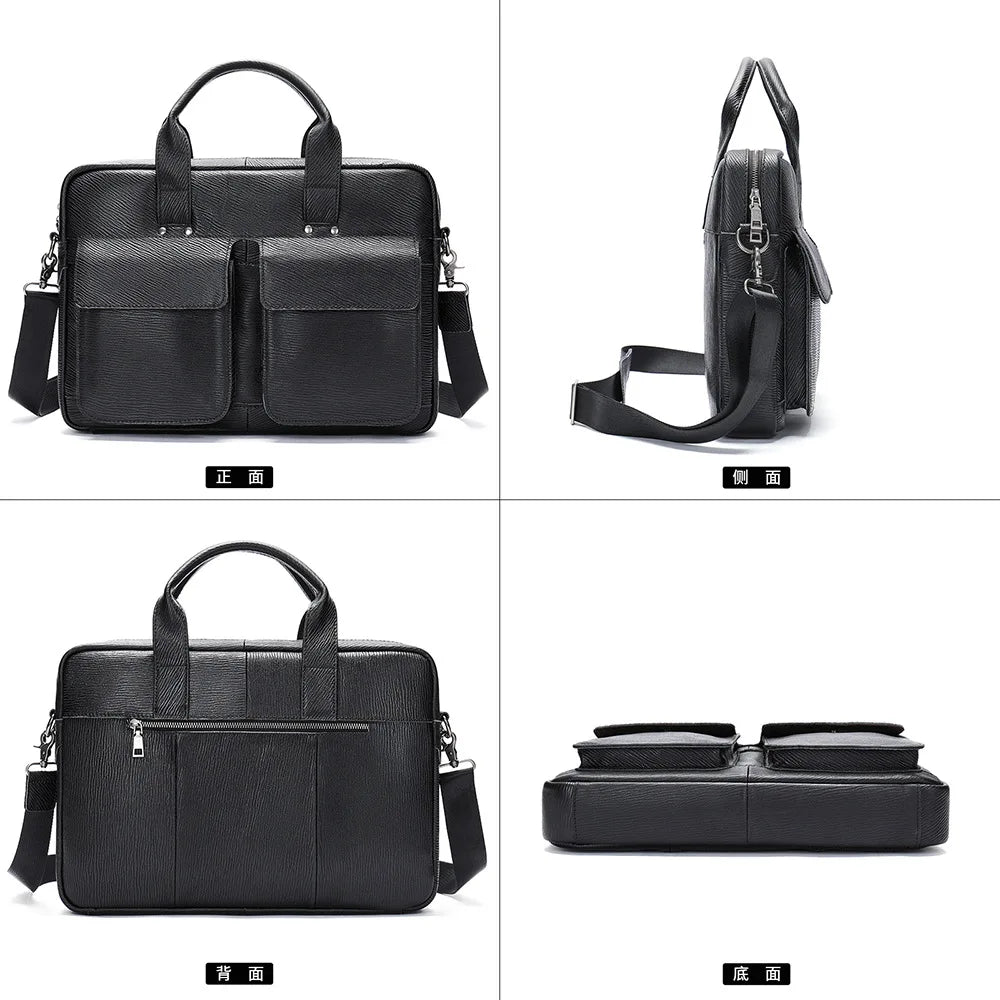 Genuine Leather Briefcase – Men's 16" Laptop Messenger Bag