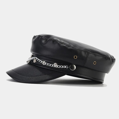 PU Leather Newsboy Cap Vintage Flat Military Hat