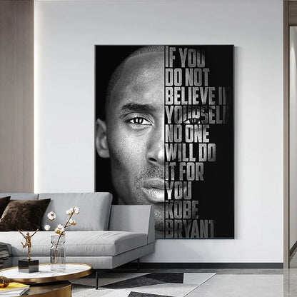 Kobe Bryant Black & White Action Poster – Basketball Wall Art
