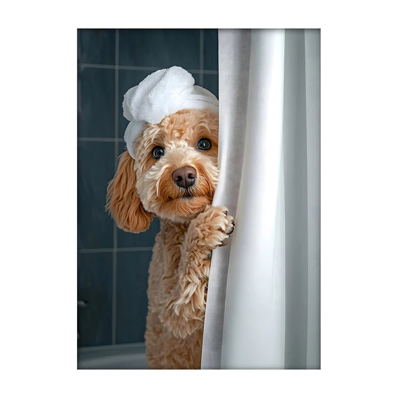 Funny Dog Bathroom Poster – Schnauzer in Bathrobe Wall Art Print