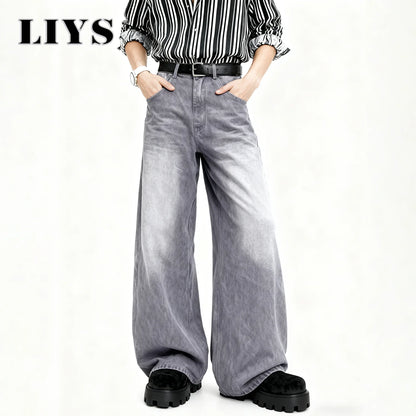 Men's Ultra Baggy Wide Leg Jeans – Washed Grey Retro Denim