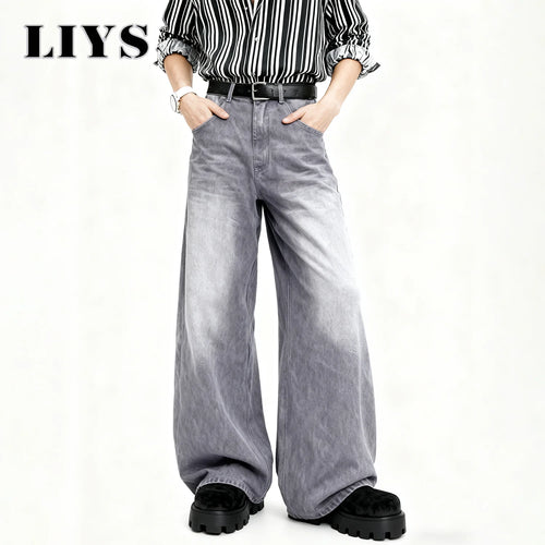 Men's Ultra Baggy Wide Leg Jeans – Washed Grey Retro Denim